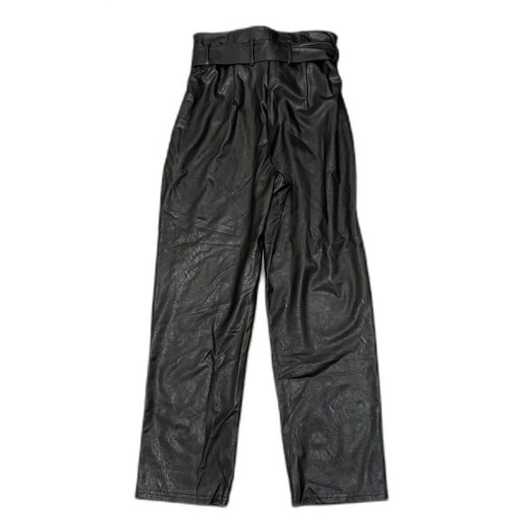 NWT Evereve Commando Faux Leather Paperbag Pants Black Belted Edgy Size XS - Picture 5 of 8